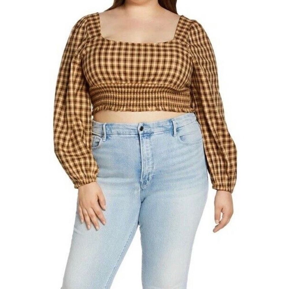 BP Nordstrom NWT Crop Top Tan Black Jorja
Text Plaid Dreamy Smocked Sz 3X NEW